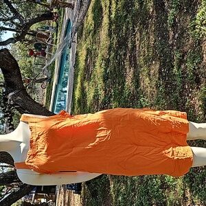 FOR CYNTHIA linen viscose orange side button tunic dress size M